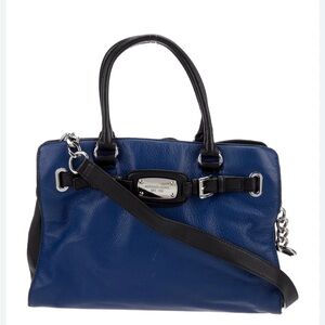 MICHAEL KORS HAMILTON LARGE SATCHEL BAG IN DEEP BLUE & BLACK